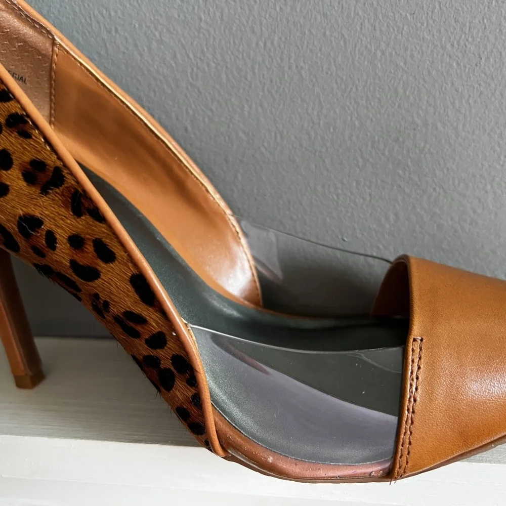 Levity Leopard + Caramel Leather + See-Through Panel Heels Mirage Animal Pumps - Picture 10 of 13